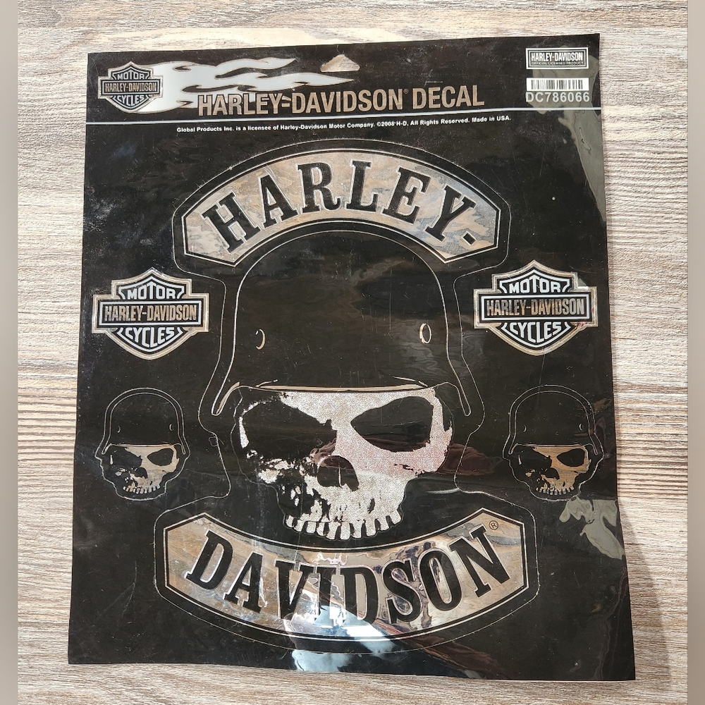2008 Harley Davidson Skull Logo Decal Sheet Of 5 Black Silver USA Sticker Set